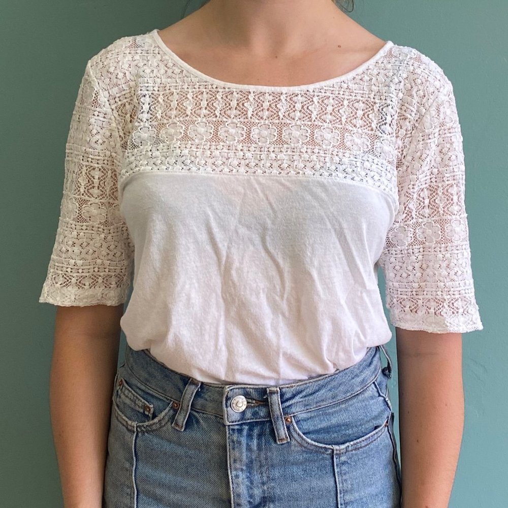 White Lace J Crew Blouse